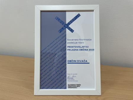 Občina Divača je prejemnica priznanja PROSTOVOLJSTVU PRIJAZNA OBČINA
